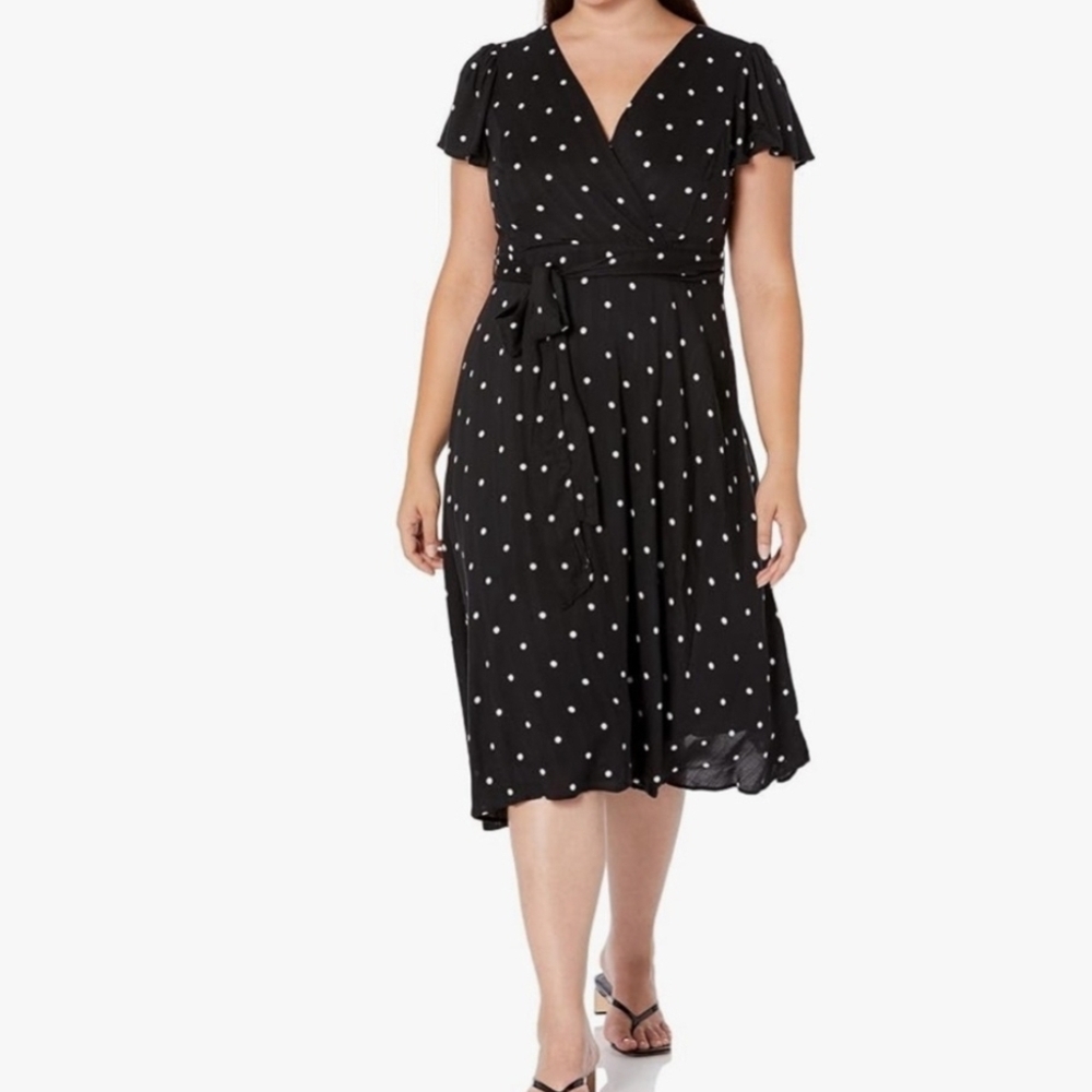 City Chic Black Midi Dress with White Dots